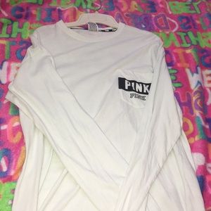 white/teal pink sweatshirt